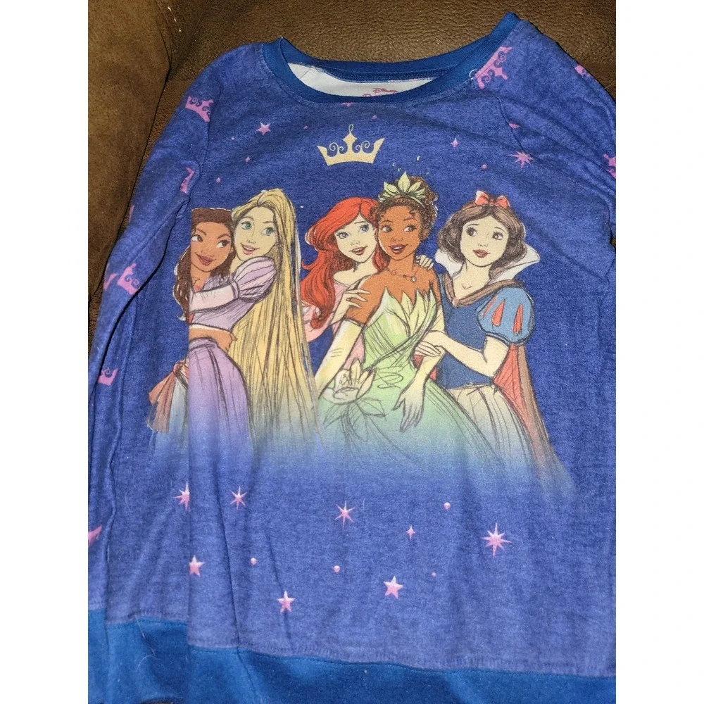 Disney princess moana rapunzel ariel tiana snow white pajamas size large‎ 10 12